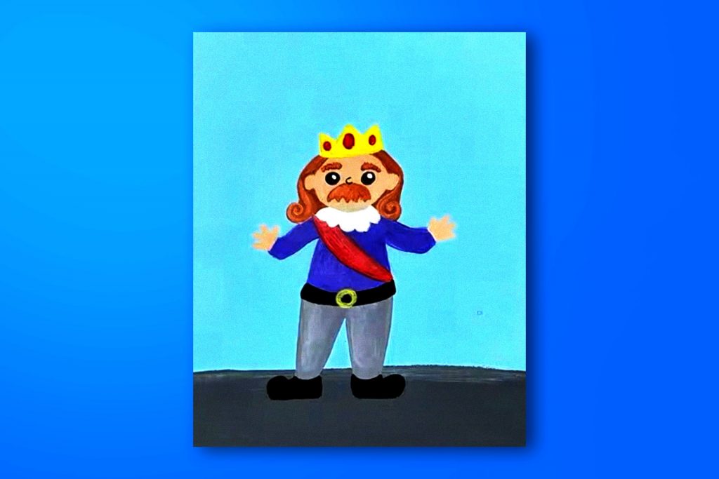 Step-by-step acrylic painting tutorial of a king
