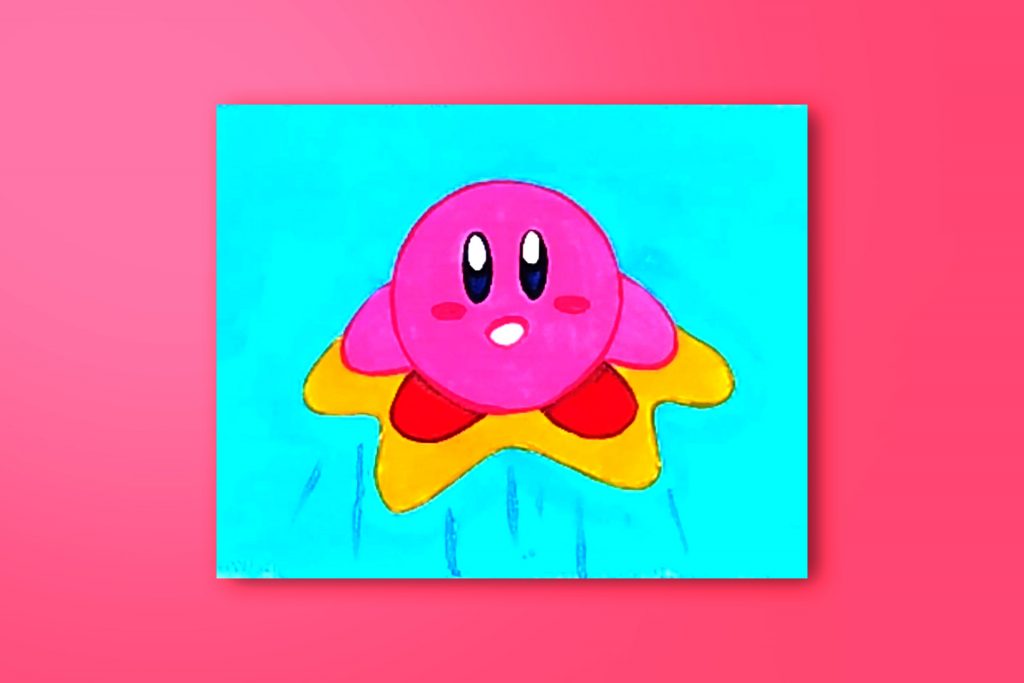 Step-by-step acrylic painting tutorial of Kirby