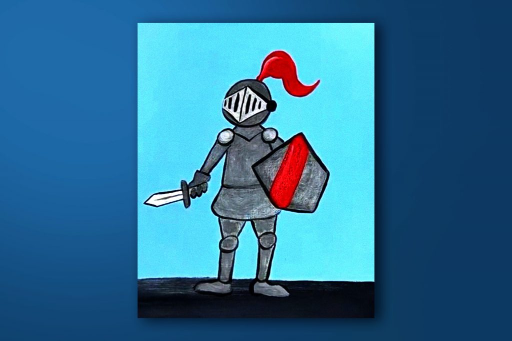 Step-by-step acrylic painting tutorial of a knight