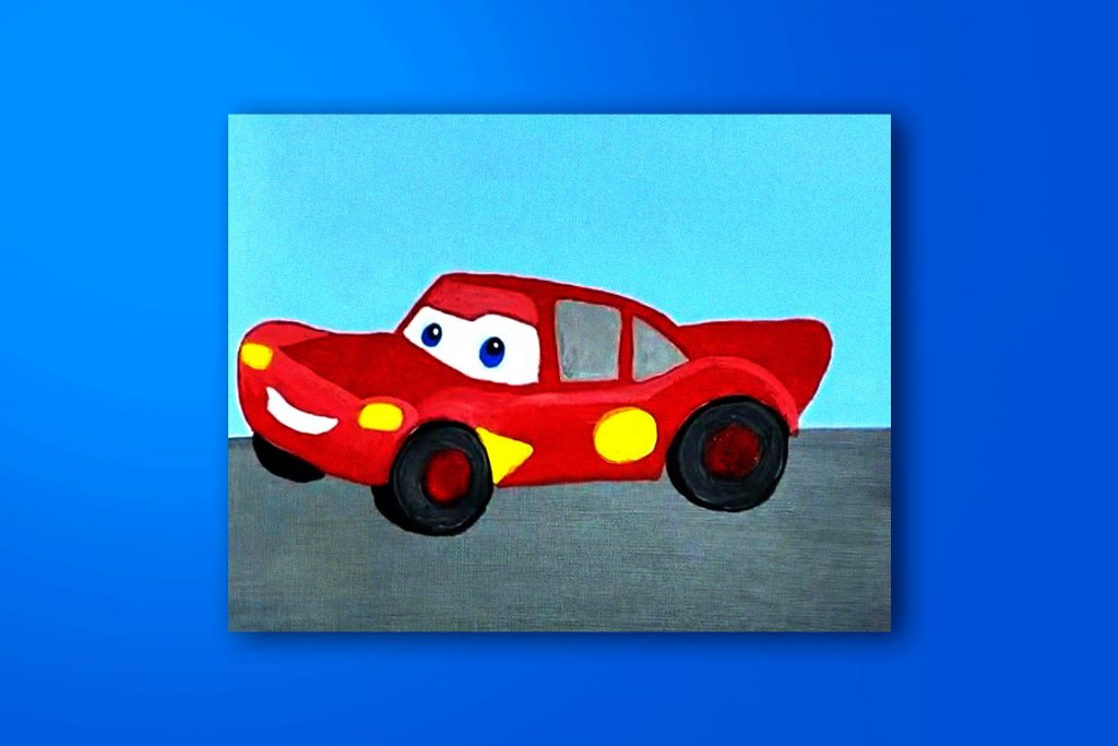 Step-by-step acrylic painting tutorial of Lightening McQueen