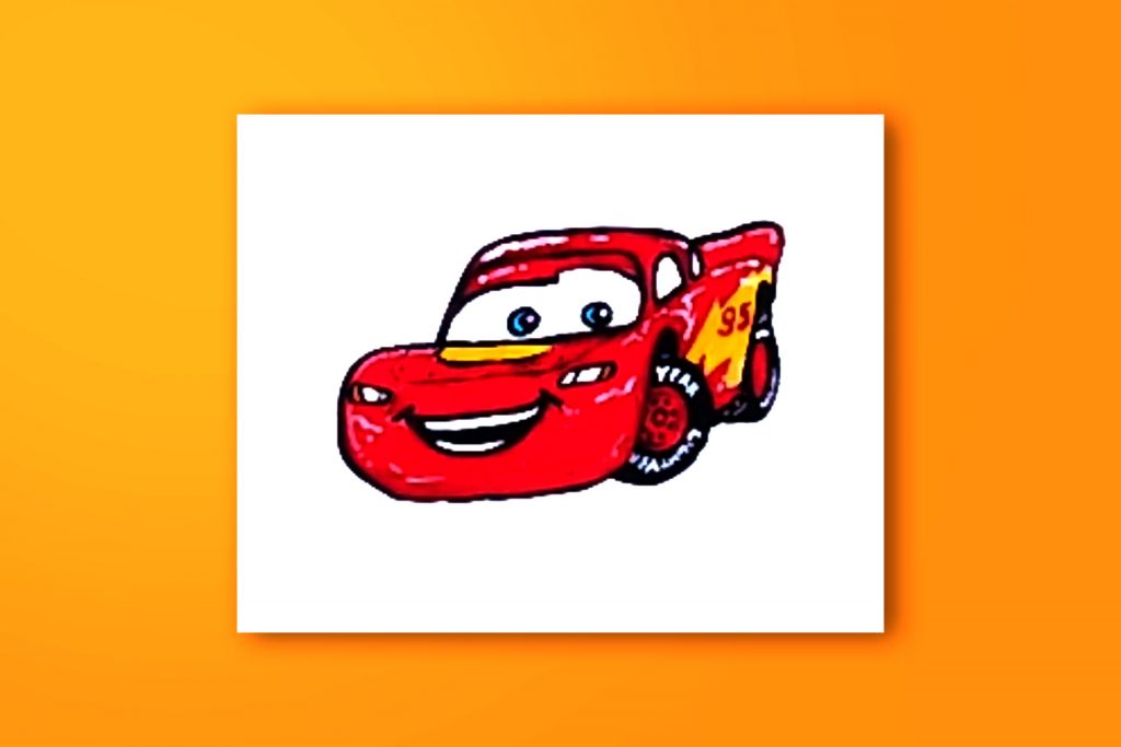 Step-by-step acrylic painting tutorial of Lightning McQueen