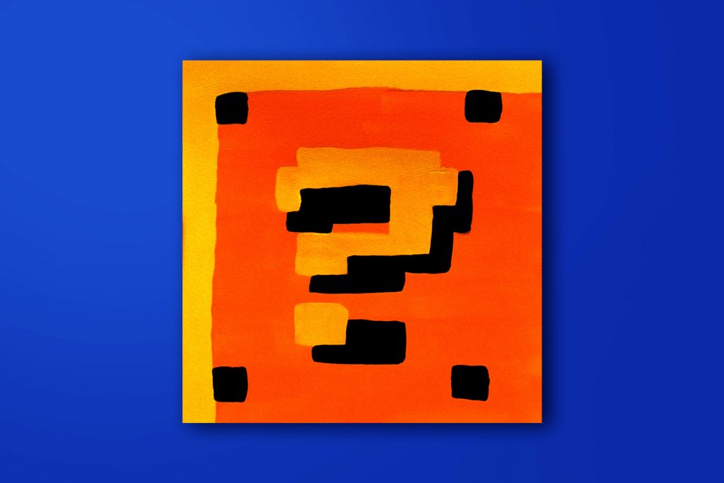 Step-by-step acrylic painting tutorial of a Super Mario Question Mark Block