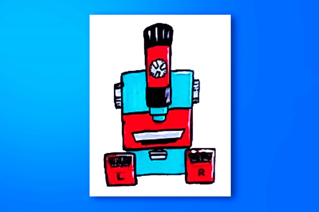 Step-by-step acrylic painting tutorial of a microscope