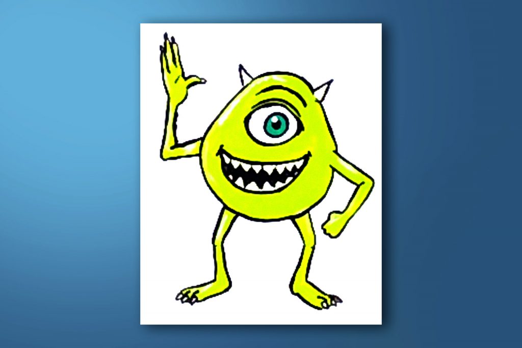 Step-by-step acrylic painting tutorial of Mike Wazowski From Monsters, Inc.