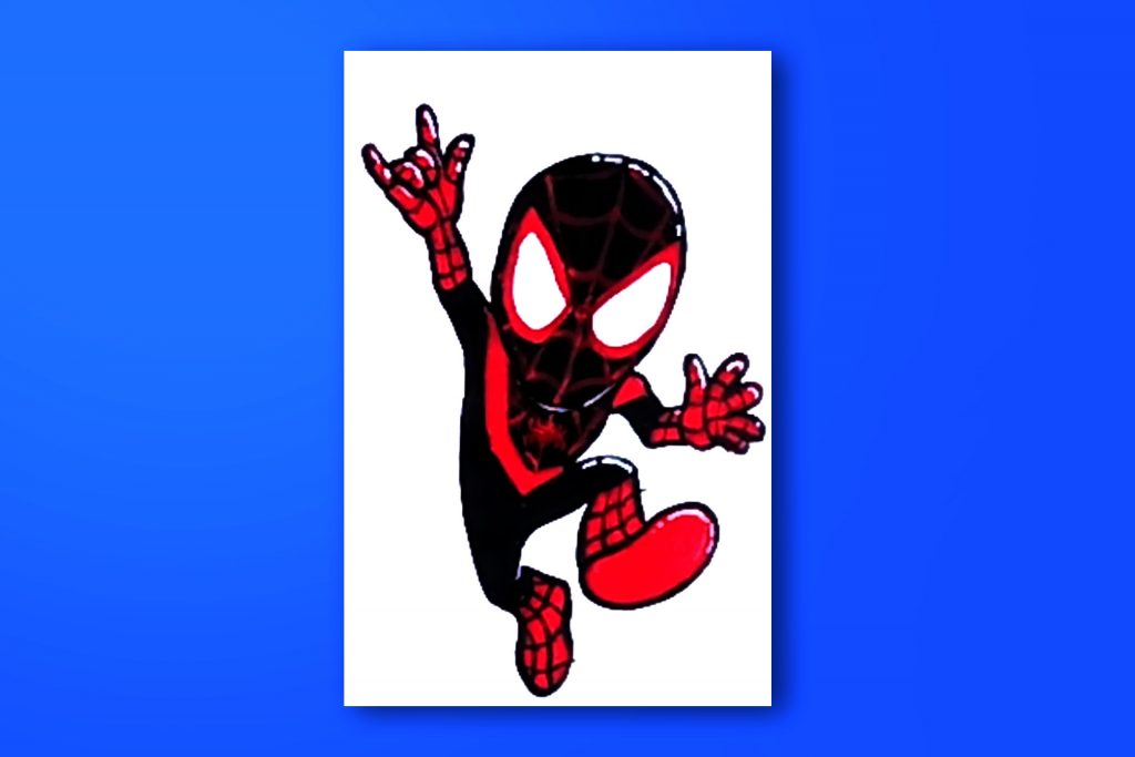 Step-by-step acrylic painting tutorial of Miles Morales from Spider Man