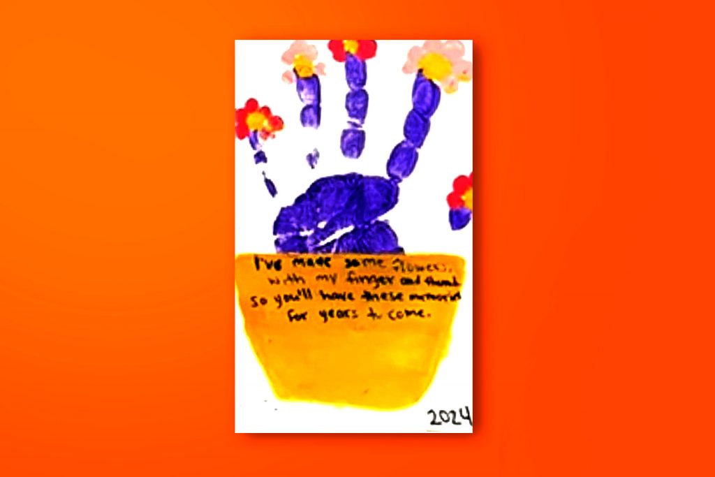 Step-by-step acrylic painting tutorial of a Mother's Day handprint card