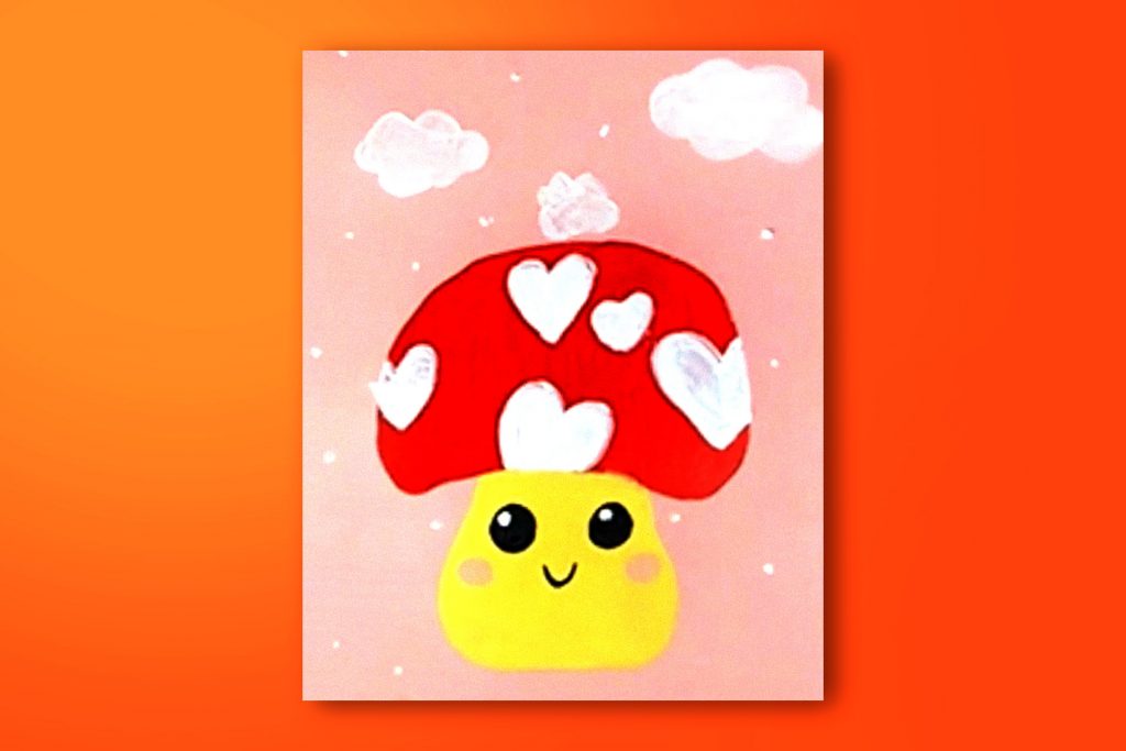 Step-by-step painting tutorial of the mushroom from Super Mario