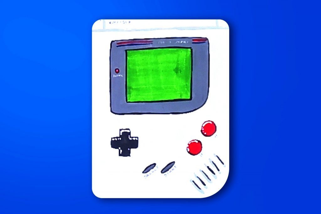 Step-by-step acrylic painting tutorial of a Nintendo Game Boy Console