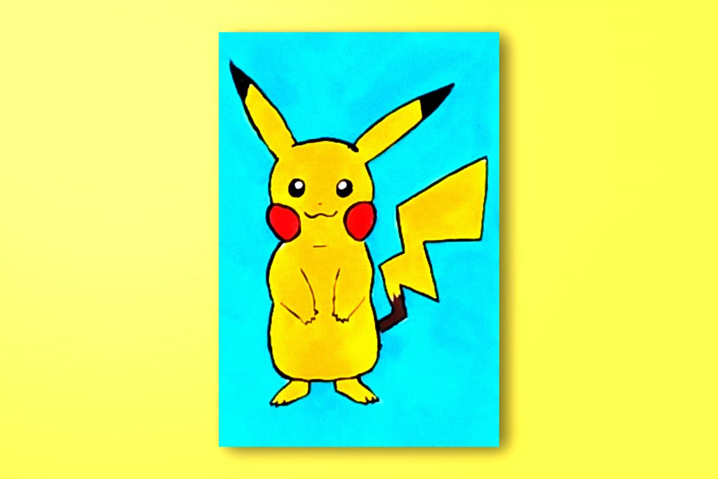 Step-by-step acrylic painting tutorial of Pikachu
