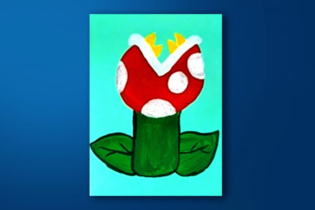 Step-by-step acrylic painting tutorial of a Piranha Plant From Super Mario