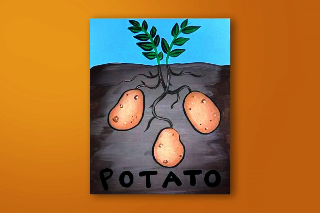 Step-by-step acrylic painting tutorial of potatoes
