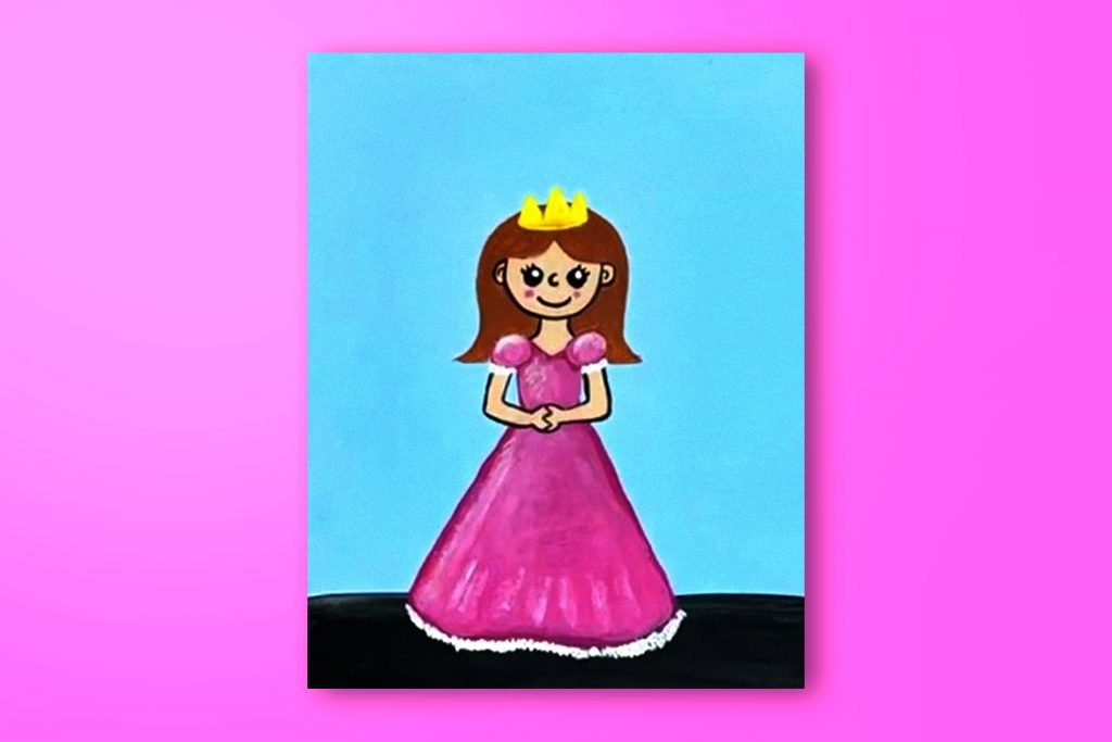 Step-by-step acrylic painting tutorial of a princess