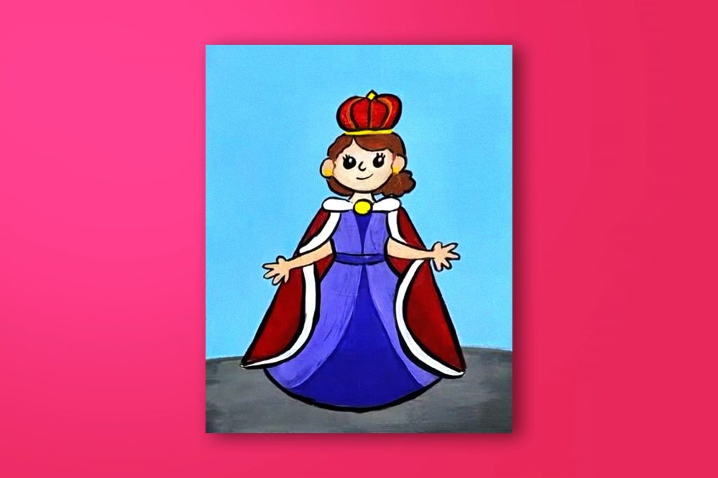 Step-by-step acrylic painting tutorial of a queen
