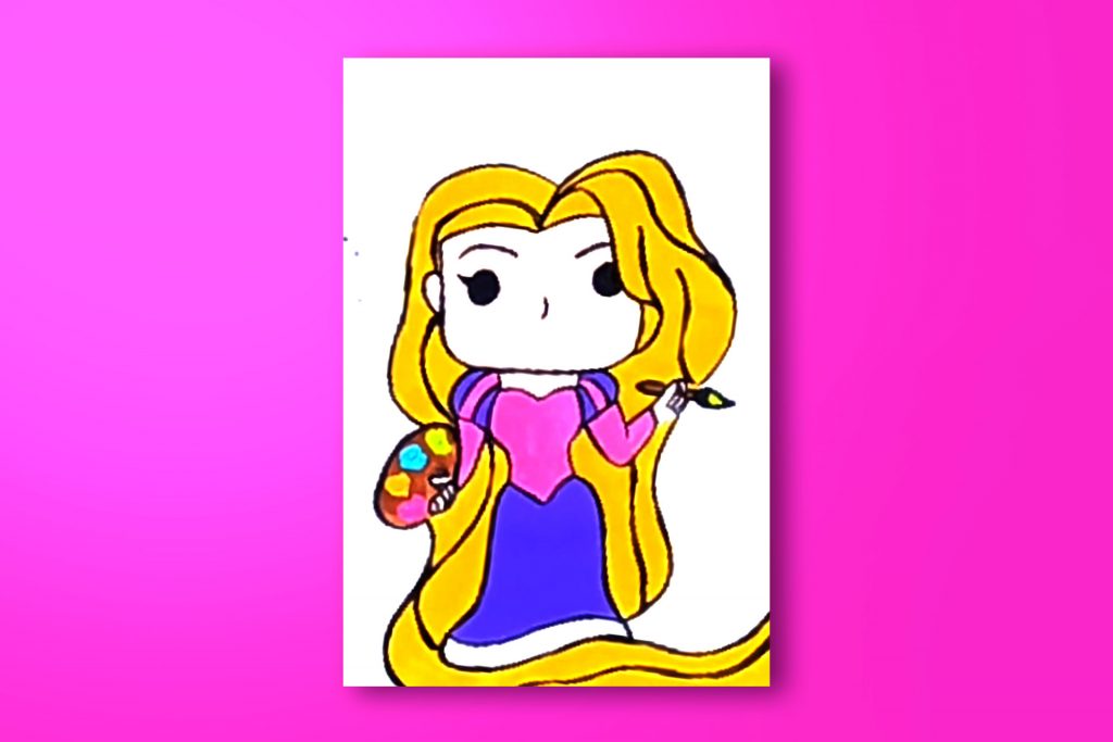 Step-by-step acrylic painting tutorial of Rapunzel from Tangled