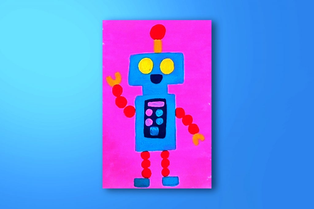 Step-by-step acrylic painting tutorial of a robot.