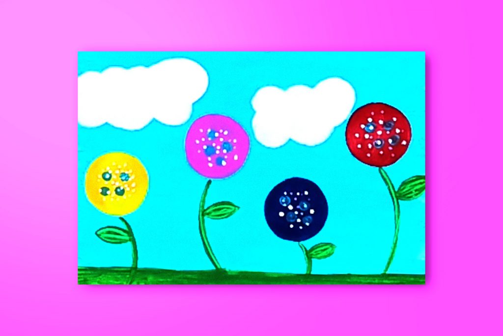Step-by-step acrylic painting tutorials of round flowers.