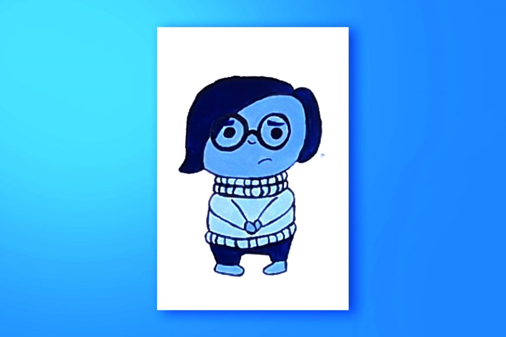 Step-by-step acrylic painting tutorial of Sadness from Inside Out