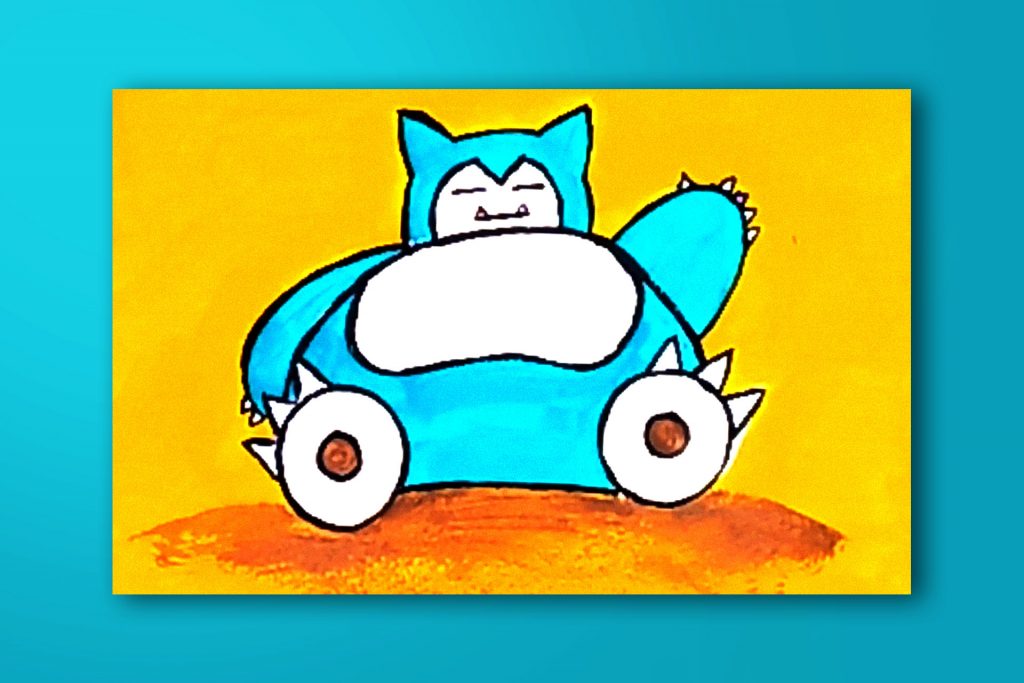 Step-by-step acrylic painting tutorial of Snorlax (Pokémon)