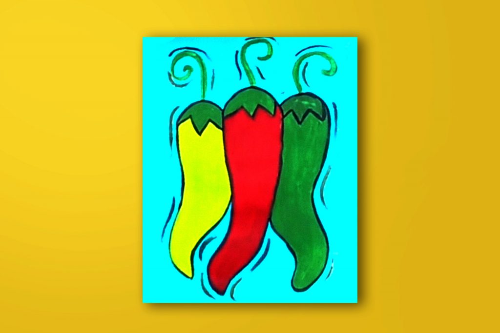 Step-by-step acrylic painting tutorial of spicy peppers
