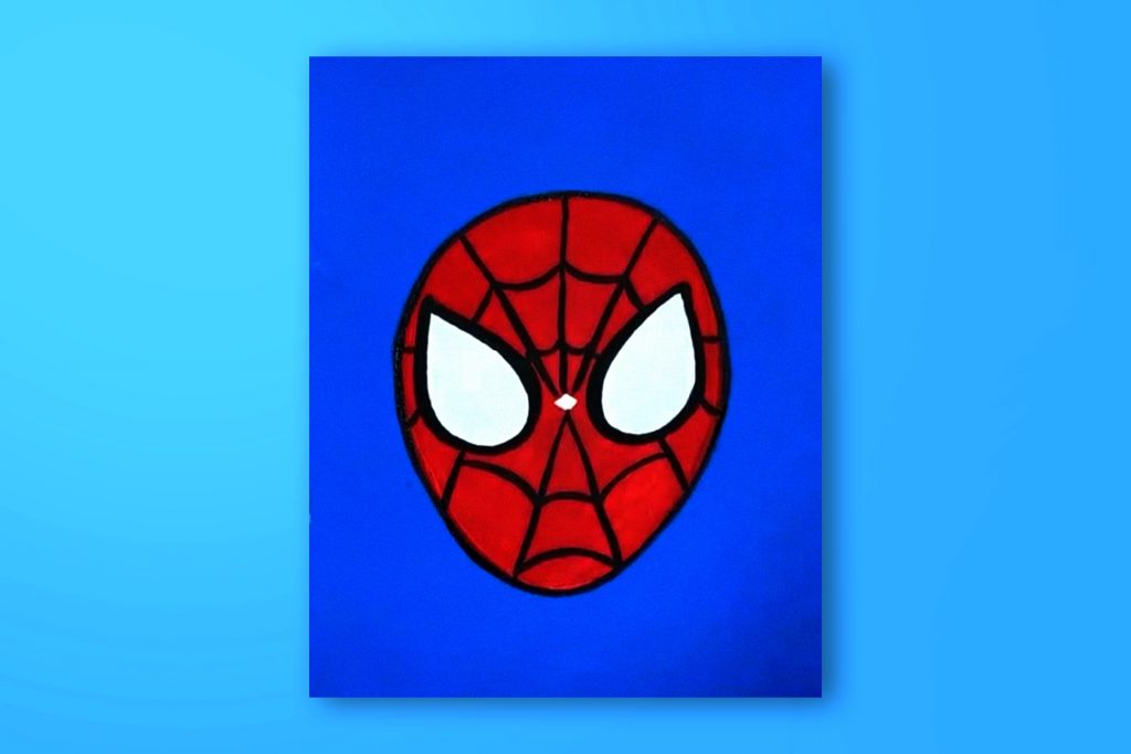 Step-by-step acrylic painting tutorial of Spider-Man's Mask