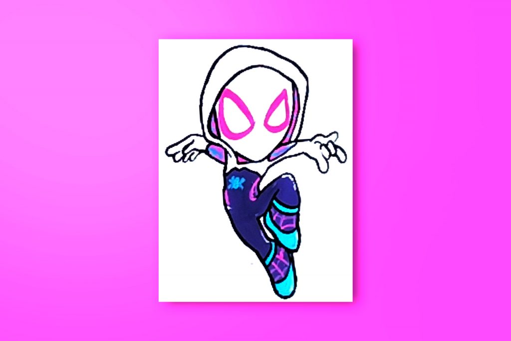 Step-by-step acrylic painting tutorial of Spider-Woman