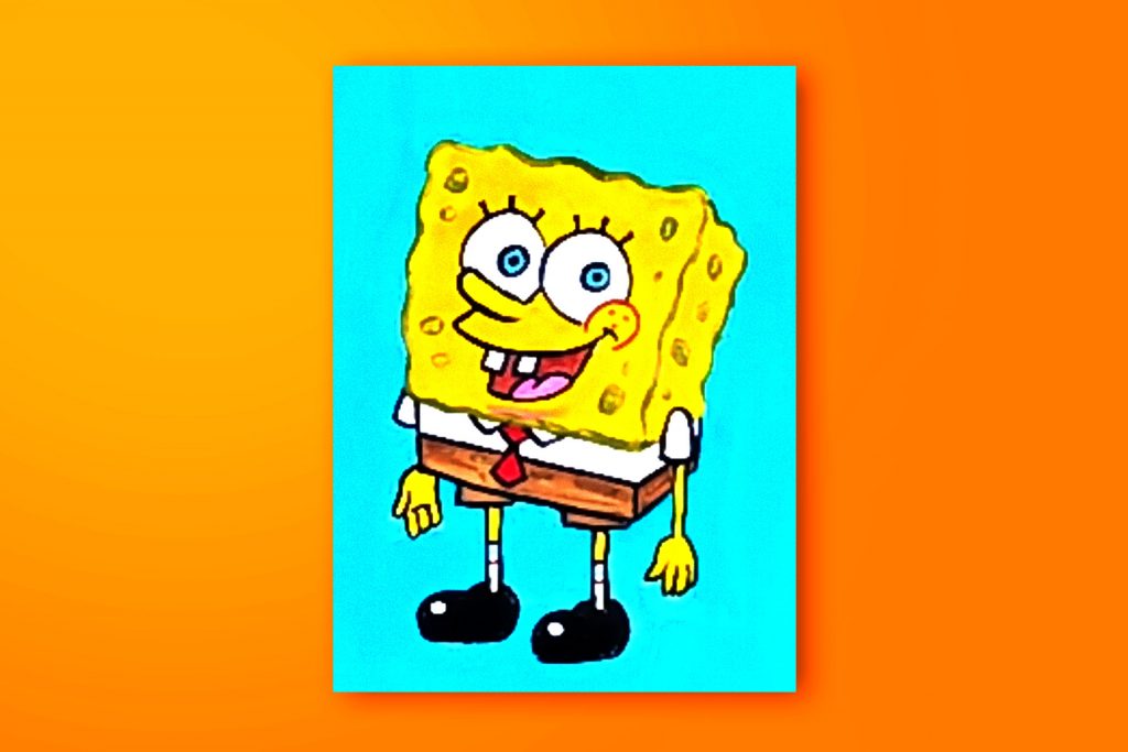 Step-by-step acrylic painting tutorial of SpongeBob SquarePants