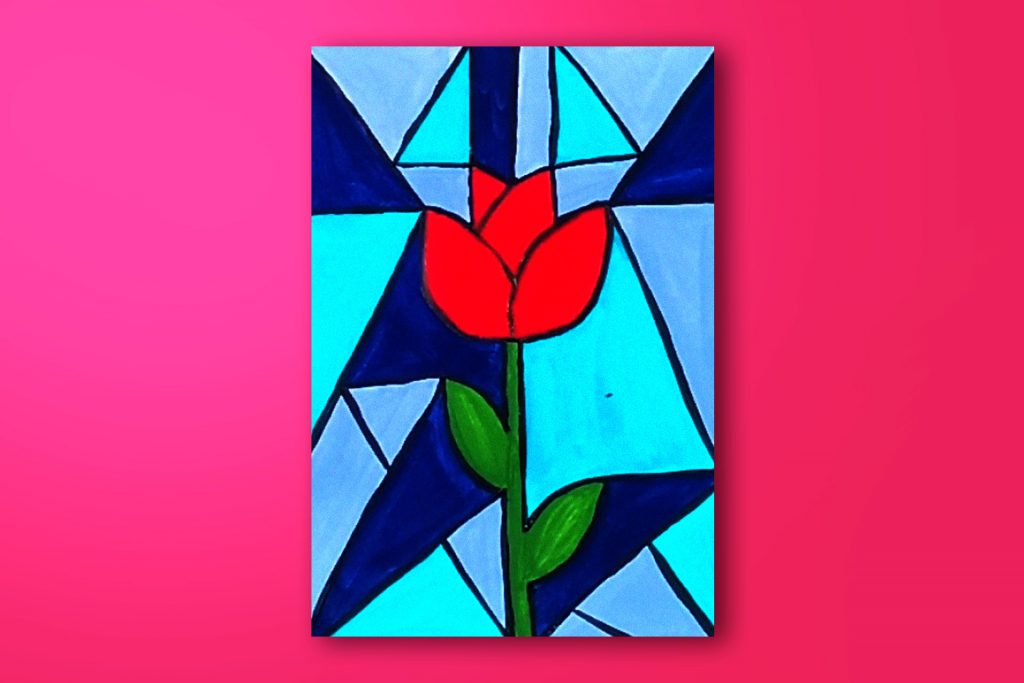 Step-by-step acrylic painting tutorial of stained glass window rose