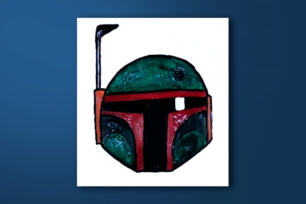 Step-by-step acrylic painting tutorial of Star Wars Boba Fett's Helmet