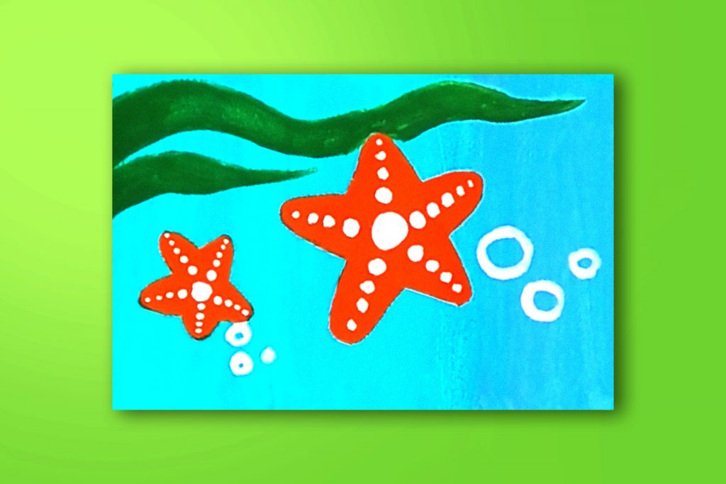 Step-by-step acrylic painting tutorial of a starfish