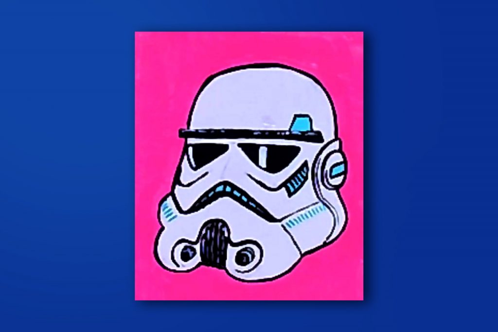 Step-by-step acrylic painting tutorial of a Stormtrooper helmet