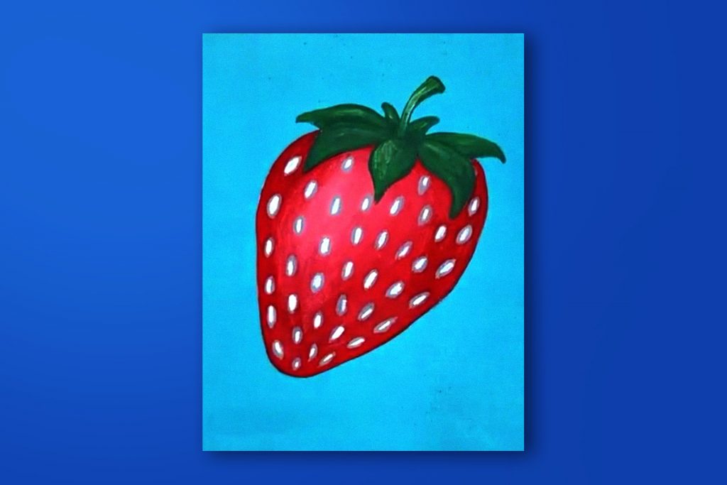 Step-by-step acrylic painting tutorial of a strawberry