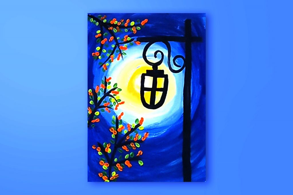 Step-by-step acrylic painting tutorial of a street light