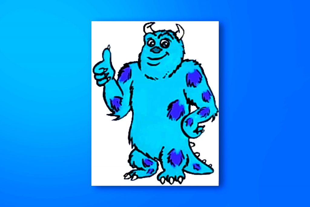 Step-by-step acrylic painting tutorial of Sulley from Monsters, Inc