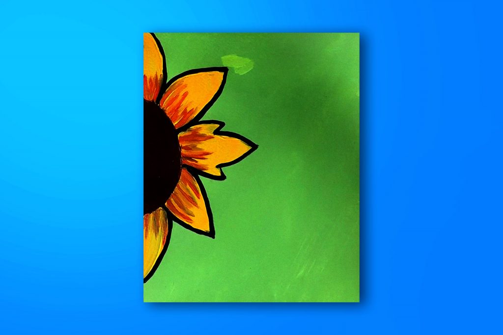 Step-by-step acrylic painting tutorial of a sunflower