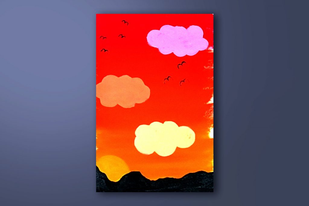 Step-by-step acrylic painting tutorial of a sunset.