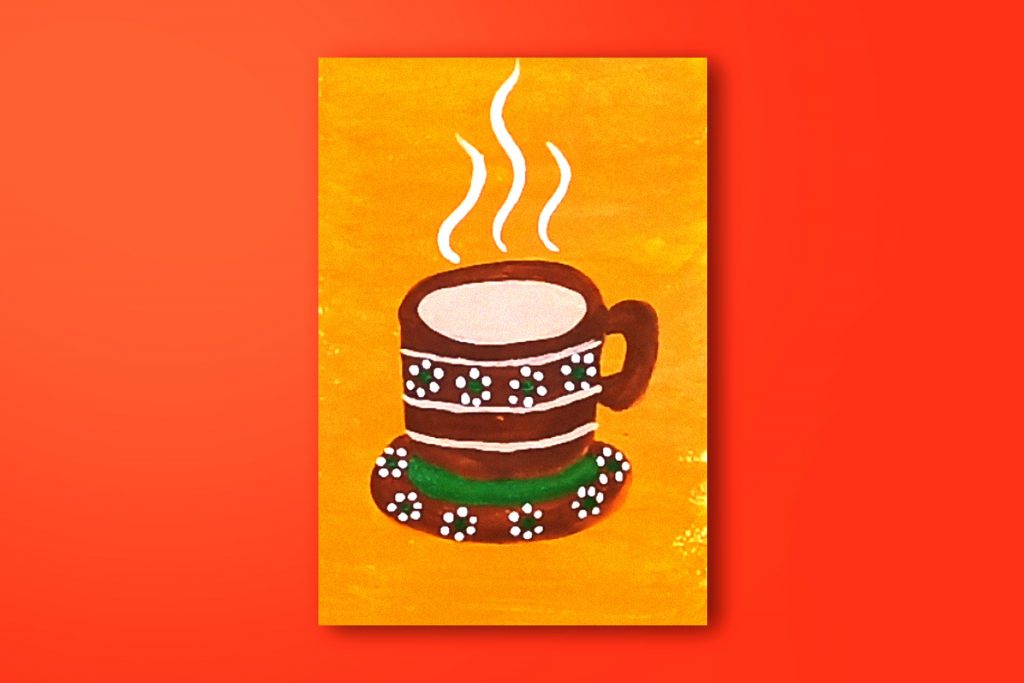 Step-by-step acrylic painting tutorial of a talavera mug