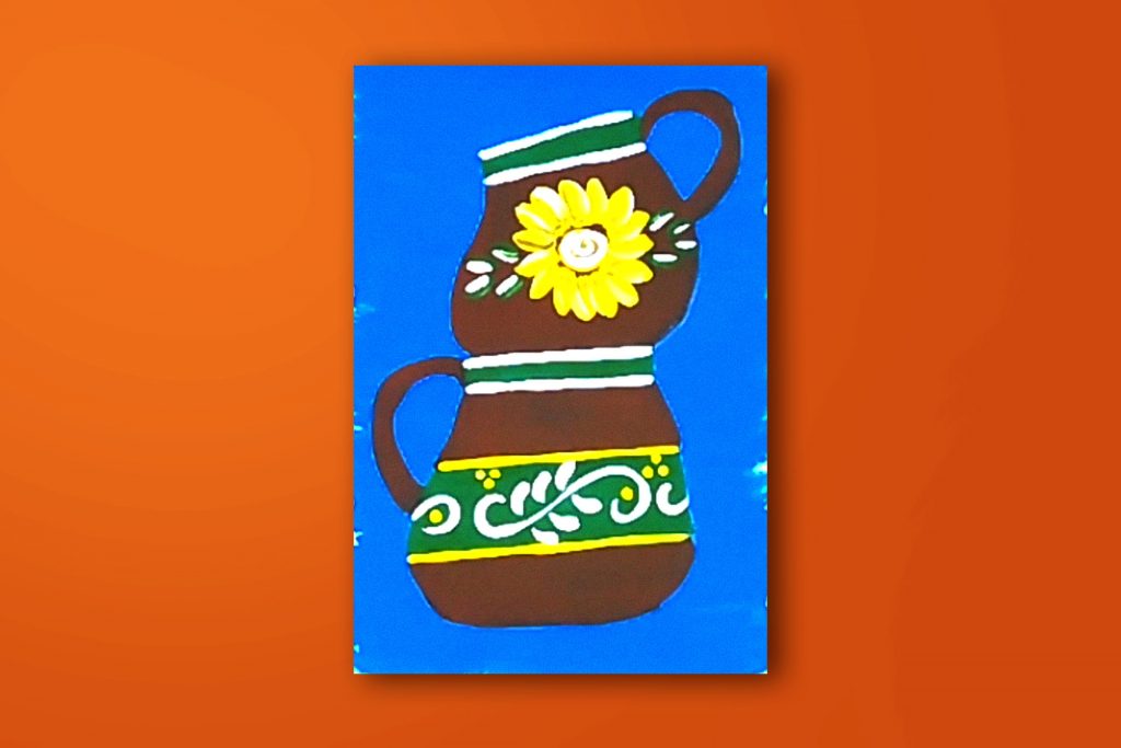 Step-by-step acrylic painting tutorial of Talavera mugs
