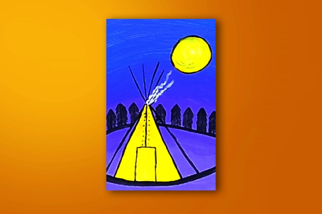 Step-by-step acrylic painting tutorial of a tipi