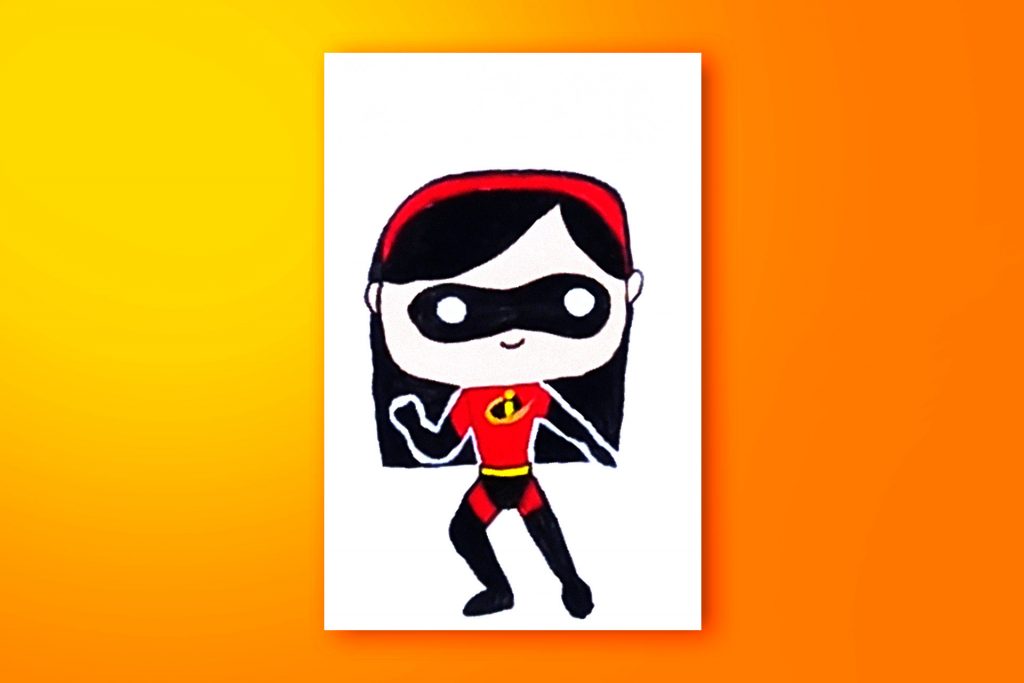 Step-by-step acrylic painting tutorial of Violet Parr from The Incredibles