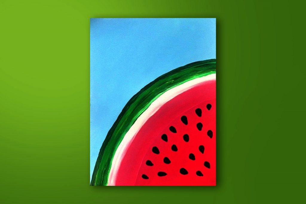 Step-by-step acrylic painting tutorial of a watermelon