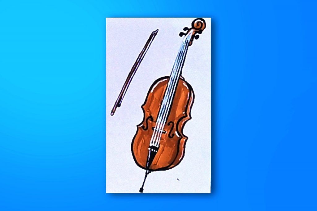 Step-by-step painting tutorial of a cello