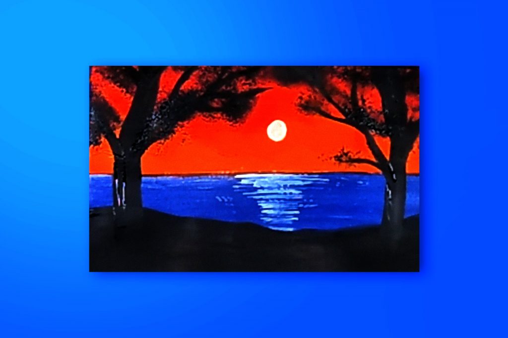 Step-by-step acrylic painting tutorial of a sunset