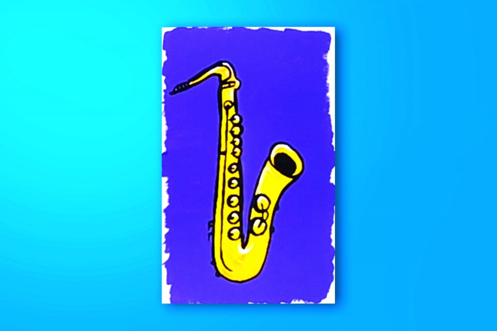 Step-by-step acrylic painting tutorial of a saxaphone